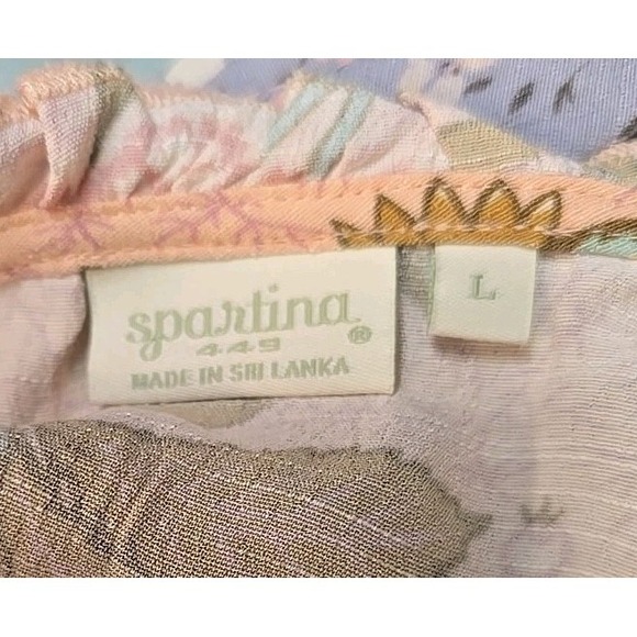 Spartina 449 Elayne Splitneck Dress Calm Waters Floral Cottagecore Beachy L - Picture 9 of 10